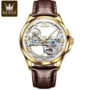 Waterproof Men's Luxury Watch Stainless Steel Gold Tone Classic Leather Strap
